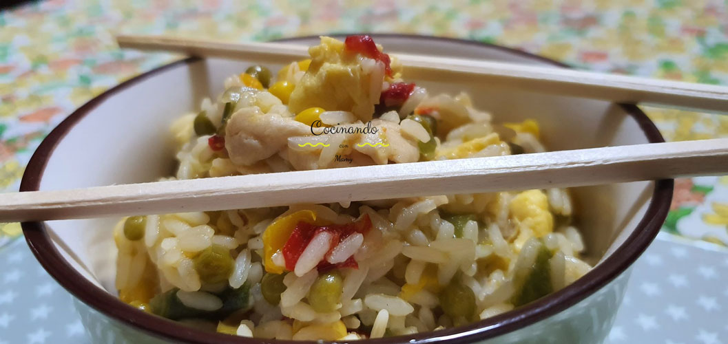 Vemos un cuenco con el arroz frito una vez terminado de presentación
